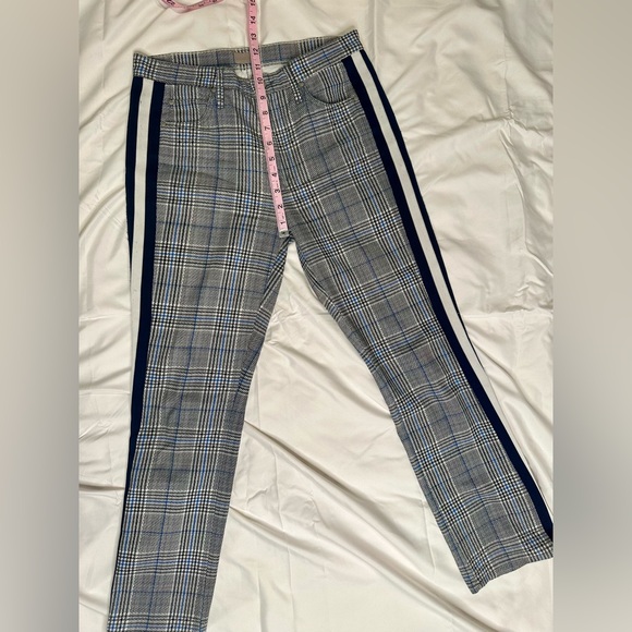 Mother “The Insider Ankle” Plaid Pants Grey/Blue Check Side Stripes Size 27 - Picture 6 of 9